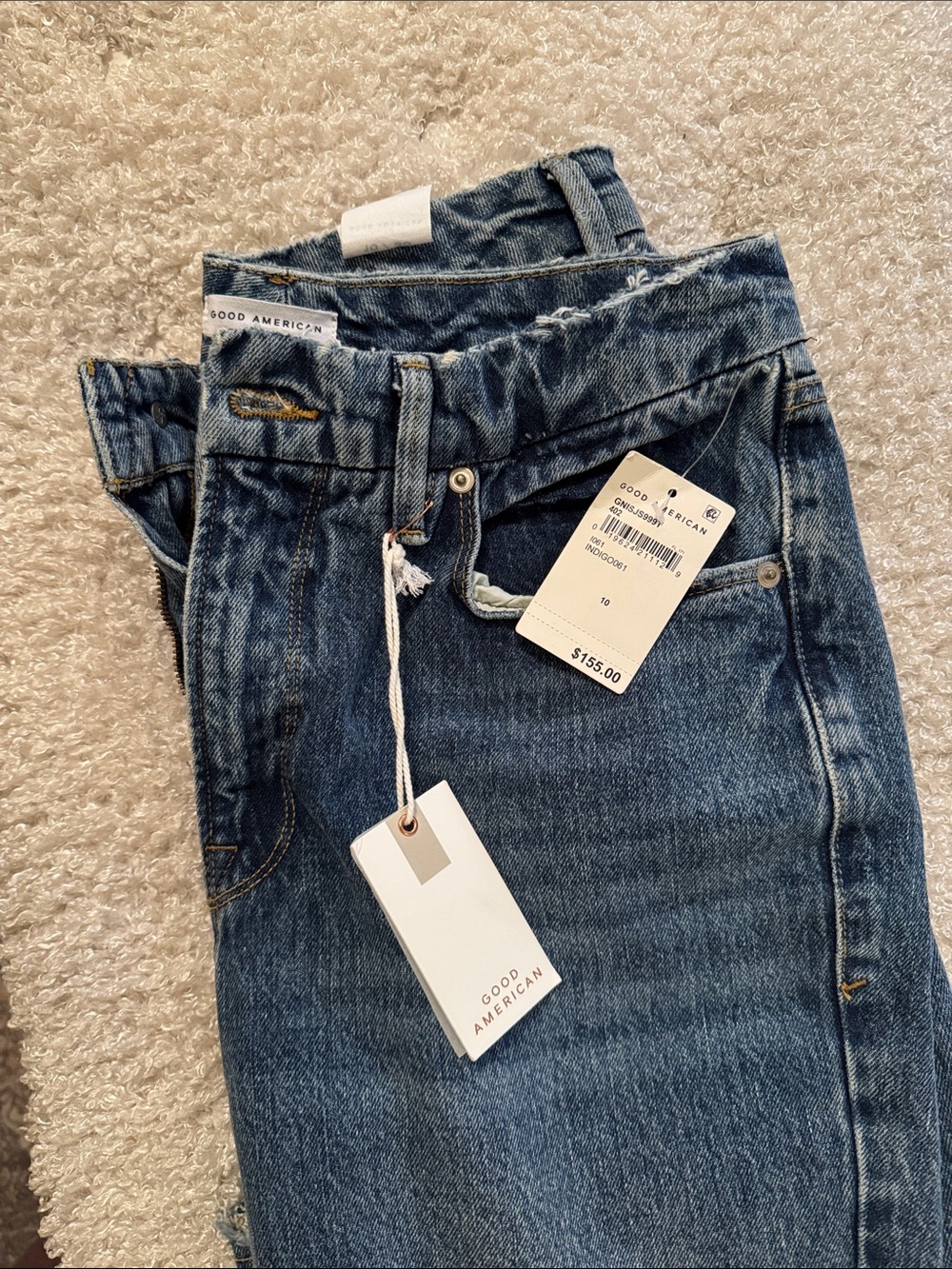 Good American Mid Wash Straight Leg Jeans